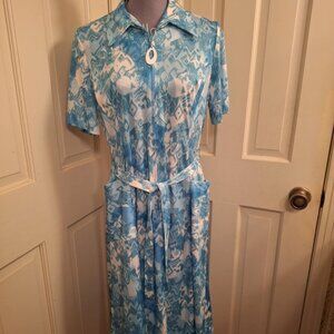 Vintage Tribute Turquoise and White Dress, Size 14 ½